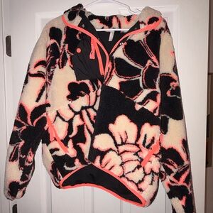 Free People Hit the Slopes Pullover Sherpa Jacket Magnolia Print NWOT